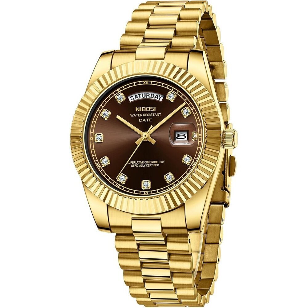 Men's Gold Brown Stainless Steel Analog Classic Design Stylish Wrist Dress Watch
